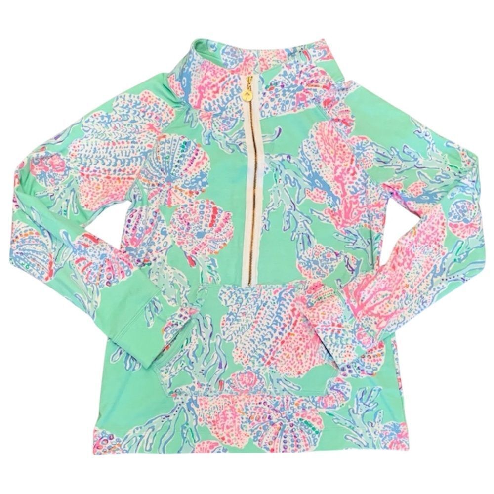 Lilly Pulitzer UPF 50 Skipper Popover Minty Fresh Fansea Women's (S) Resortwear
